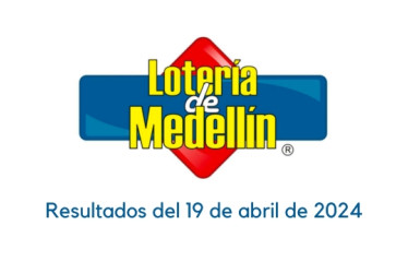 Logo de la Lotería de Medellín. Debajo dice "resultados del 19 de abril de 2024"