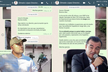 Algunos de los pantallazos de los mensajes que el exalcalde de Supía Marco Antonio Londoño Zuluaga le envió en mayo pasado al entonces director de la UNGRD Olmedo López.