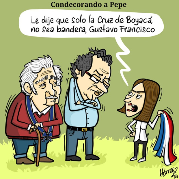 Caricatura 6 de diciembre del 2024: Gustavo Petro condecoró a Pepe Mujica y le entregó bandera del M-19