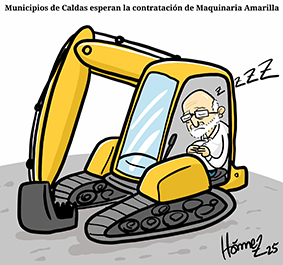 Caricatura 19 de enero del 2025: municipios de Caldas esperan la contratación de Maquinaria Amarilla