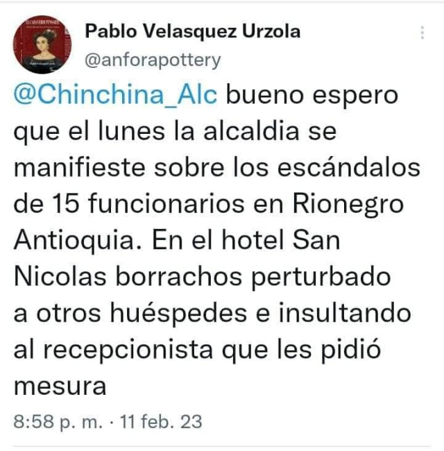 mensajes de Twitter cuenta de Pablo Velásquez Urzola