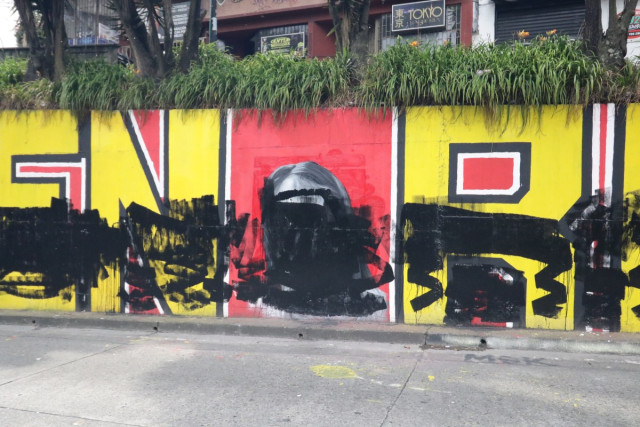 Así se ve el mural en Manizales luego de la acción que realizó el concejal Andrés Rodríguez. La Defensoría la calificó como una &quot;situación vandálica&quot;.