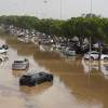 Vista general del polígono industrial de Sedaví anegado a causa de las lluvias torrenciales de las últimas horas. 