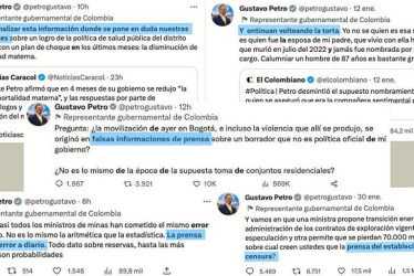 Reproducción | LA PATRIA En su cuenta oficial de Twitter, Gustavo Petro corrige o reprocha a los medios por cómo cubren su Gobierno.