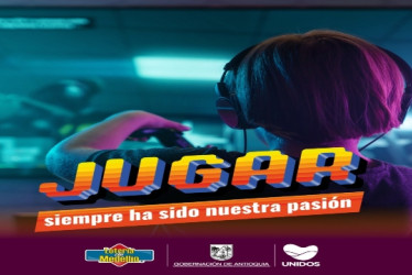 Niño jugando videojuegos con la palabra "Jugar" debajo.