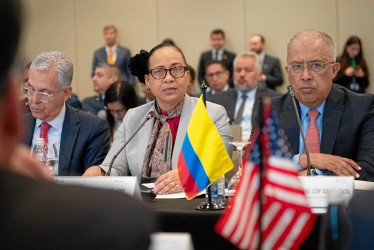 La viceministra de Asuntos Multilaterales de Colombia, Elizabeth Taylor Jay, encabeza la reunión con la delegación de EE.UU. en Bogotá.