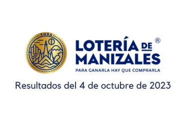 Logo de la Lotería de Manizales. Debajo dice "resultados del 4 de octubre de 2023"