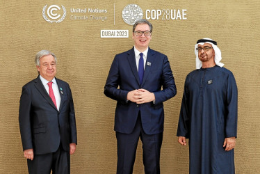 Foto | EFE | LA PATRIA  El secretario general de las Naciones Unidas, Antonio Guterres con el presidente de Serbia Aleksandar Vucic y el presidente de Emiratos Árabes Unidos, Mohamed bin Zayed Al Nahyan.