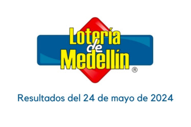 Logo de la Lotería de Medellín. Debajo dice "resultados del 24 de mayo de 2024"