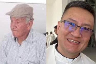Elí Valencia (i), padre del sacerdote Darío Valencia Uribe, desaparecido desde abril pasado en Pereira.