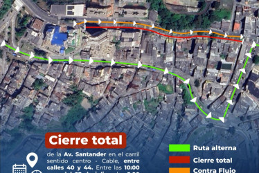 En la imagen puede observar las vías alternas que puede tomar mientras se cumple el cierre en la Avenida Santander.