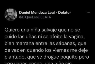 Por trinos misóginos como el de la imagen, el feminismo criticó la designación de Daniel Mendoza como embajador de Colombia en Tailandia. Finalmente, declinó.