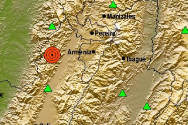 Imagen de referencia del Servicio Geológico Colombiano del sismo de este sábado en el Valle del Cauca.