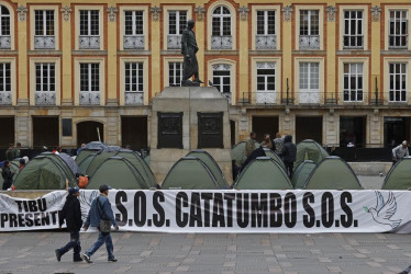 Campamento de líderes campesinos de la región del Catatumbo el miércoles 29 de enero, en la Plaza de Bolívar en Bogotá (Colombia).