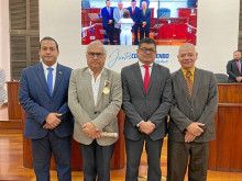 Simón Ramírez, presidente del Concejo; Darío Gómez como presidente de la Junta de Cormanizales; César Augusto Díaz, primer vicepresidente, y Luis Gonzalo Valencia, concejal.
